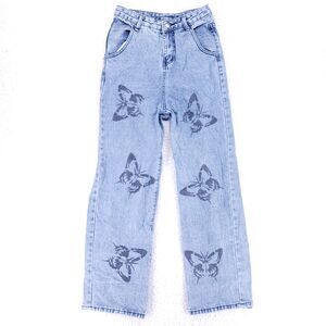 Jeans Denim Cotton Womens SZ S Blue Straight Stretch VTG Mid Rise 90s butterfly